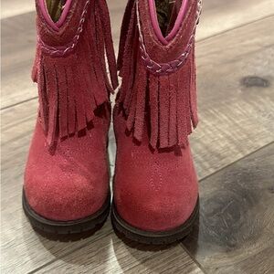 Pink Fringe Suede Boots